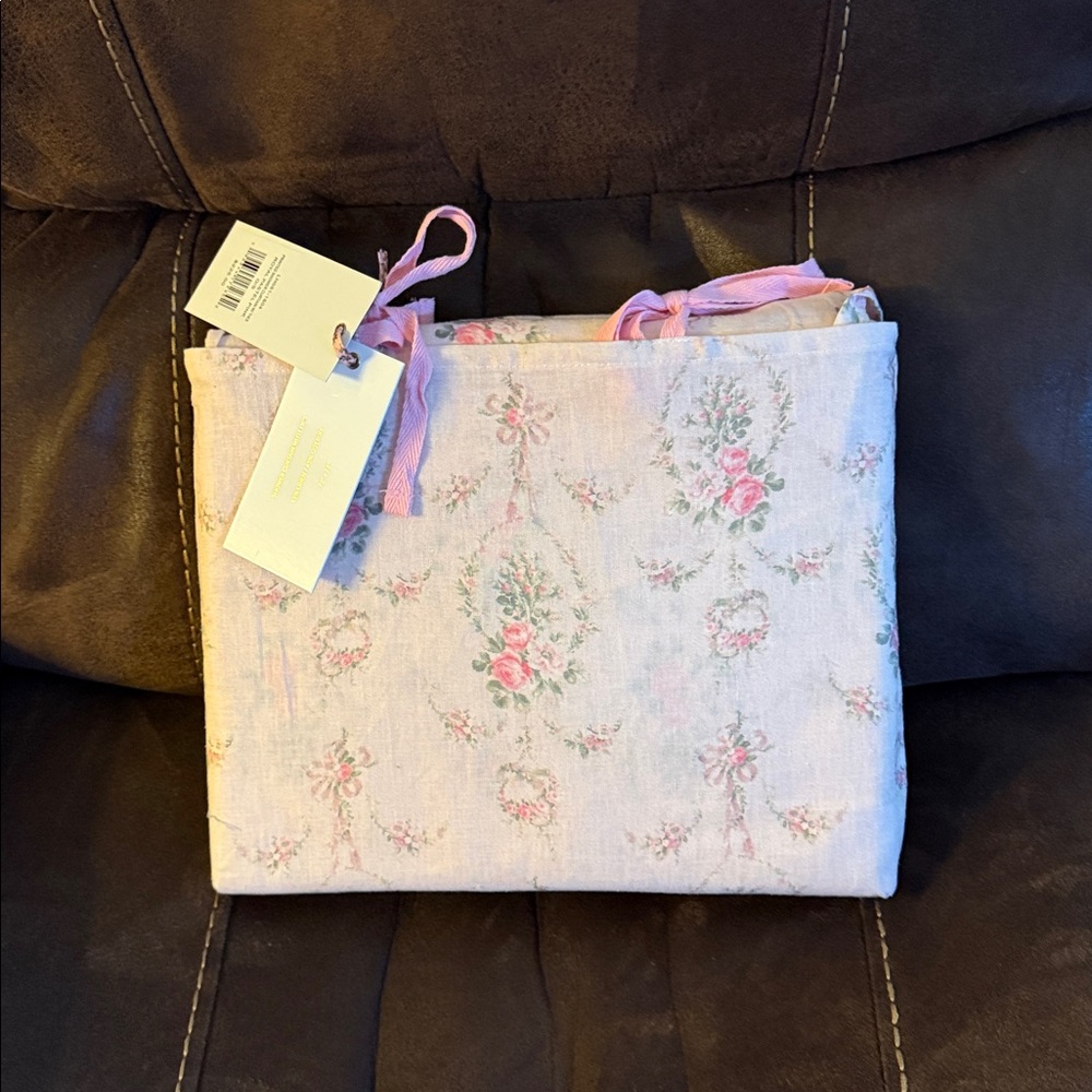 LoveShackFancy Royal Pastel Pink Printed Shower Curtain with Ties New with Tags